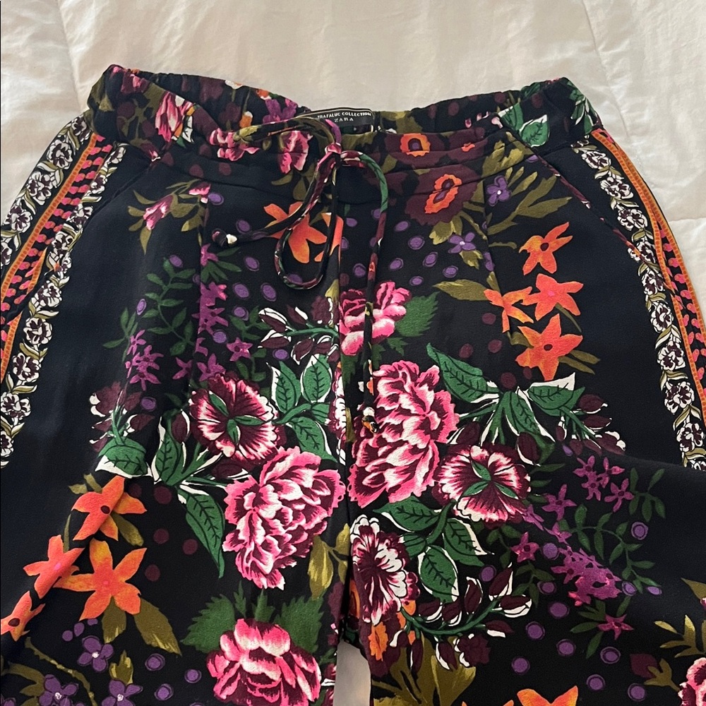 Zara Floral Print Trousers - Black and Multicolor